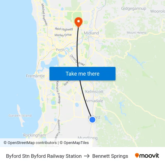 Byford Stn Byford Railway Station to Bennett Springs map