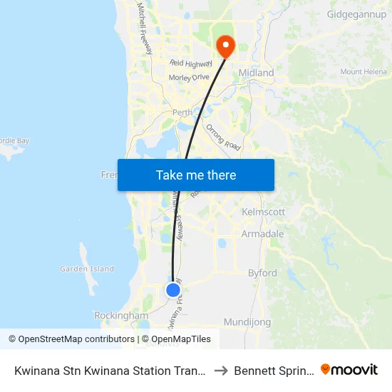 Kwinana Stn Kwinana Station Transwa to Bennett Springs map