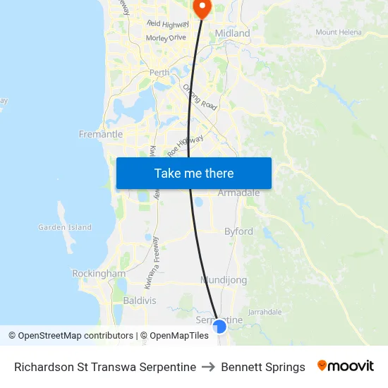 Richardson St Transwa Serpentine to Bennett Springs map
