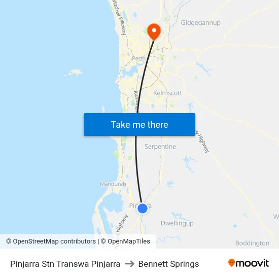 Pinjarra Stn Transwa Pinjarra to Bennett Springs map