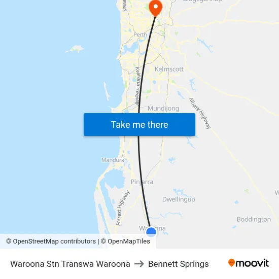 Waroona Stn Transwa Waroona to Bennett Springs map