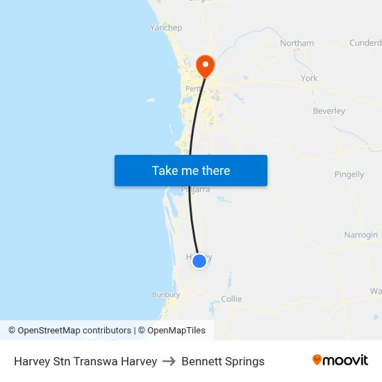 Harvey Stn Transwa Harvey to Bennett Springs map