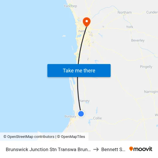 Brunswick Junction Stn Transwa Brunswick Junction to Bennett Springs map