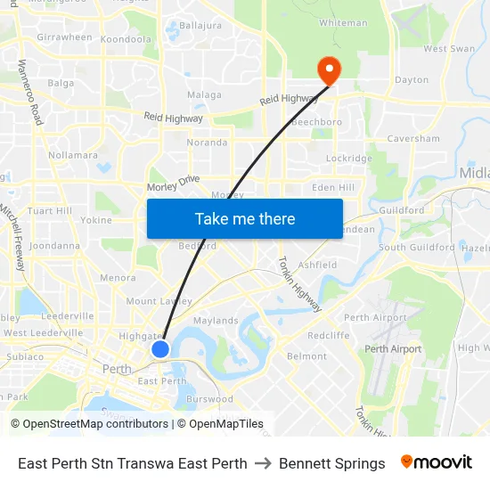 East Perth Stn Transwa East Perth to Bennett Springs map