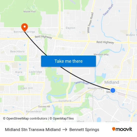Midland Stn Transwa Midland to Bennett Springs map