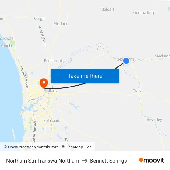 Northam Stn Transwa Northam to Bennett Springs map
