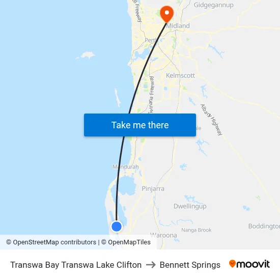 Transwa Bay Transwa Lake Clifton to Bennett Springs map