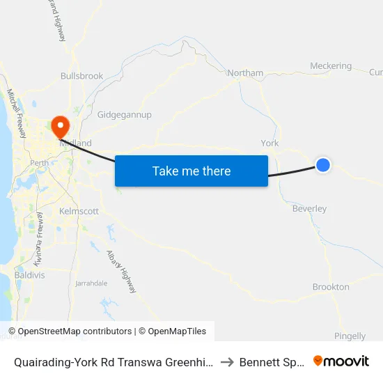 Quairading-York Rd Transwa Greenhills Turnoff to Bennett Springs map