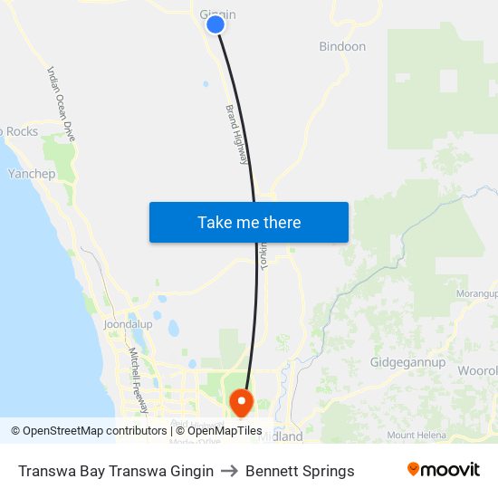 Transwa Bay Transwa Gingin to Bennett Springs map