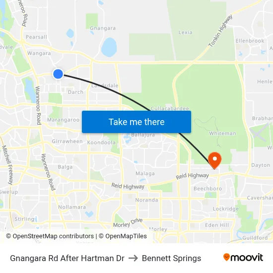 Gnangara Rd After Hartman Dr to Bennett Springs map