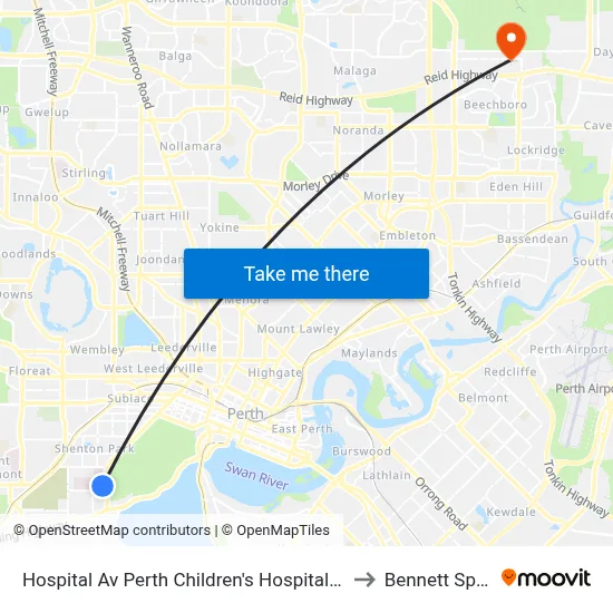 Hospital Av Perth Children's Hospital Cat Id 116 to Bennett Springs map