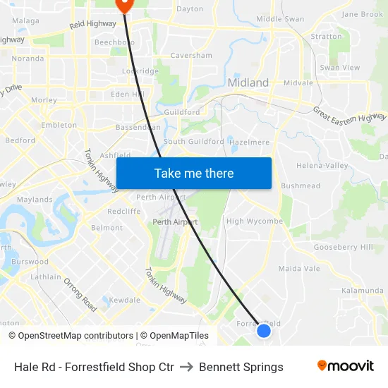 Hale Rd - Forrestfield Shop Ctr to Bennett Springs map