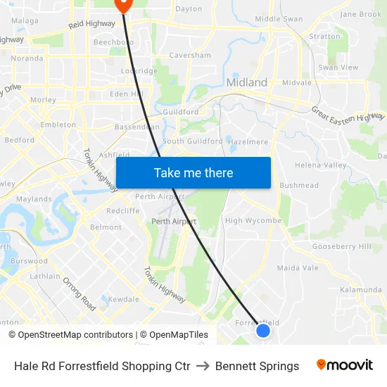Hale Rd Forrestfield Shopping Ctr to Bennett Springs map
