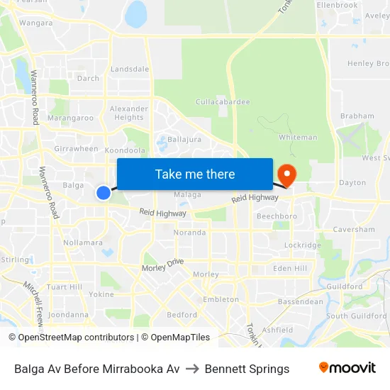 Balga Av Before Mirrabooka Av to Bennett Springs map