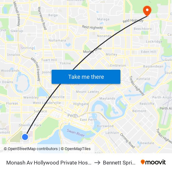 Monash Av Hollywood Private Hospital to Bennett Springs map