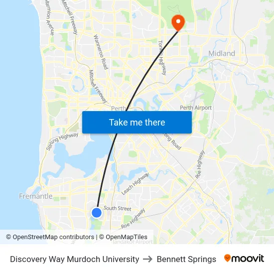 Discovery Way Murdoch University to Bennett Springs map
