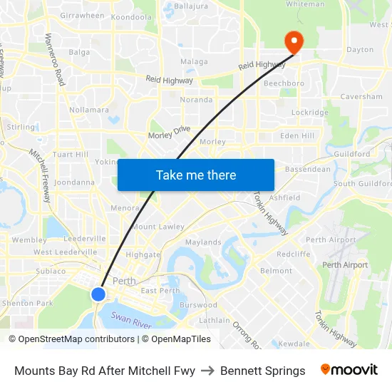 Mounts Bay Rd After Mitchell Fwy to Bennett Springs map