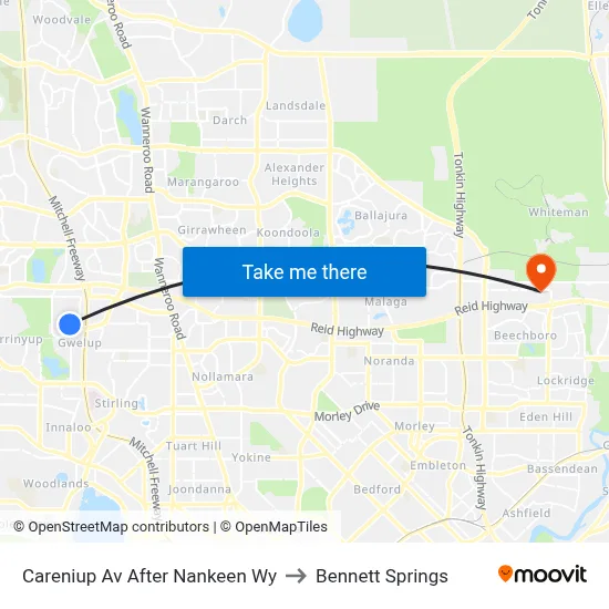 Careniup Av After Nankeen Wy to Bennett Springs map