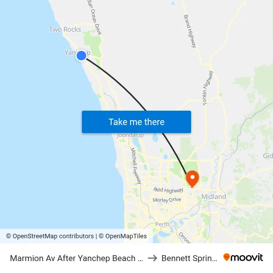 Marmion Av After Yanchep Beach Rd to Bennett Springs map