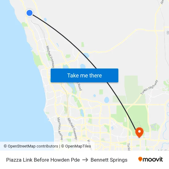 Piazza Link Before Howden Pde to Bennett Springs map