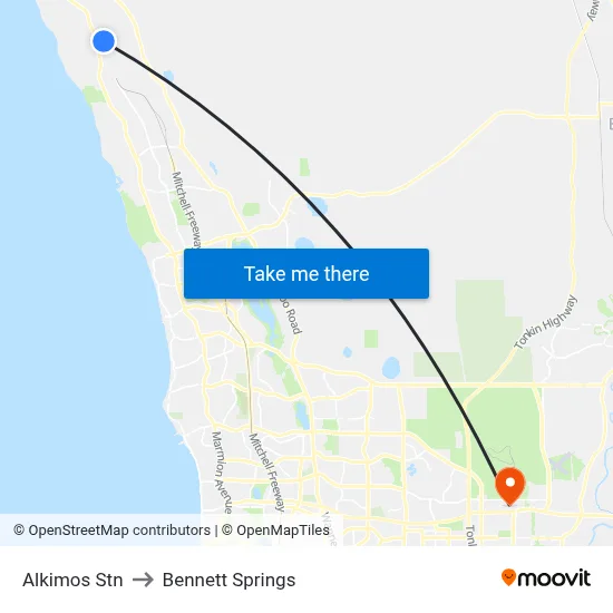 Alkimos Stn to Bennett Springs map