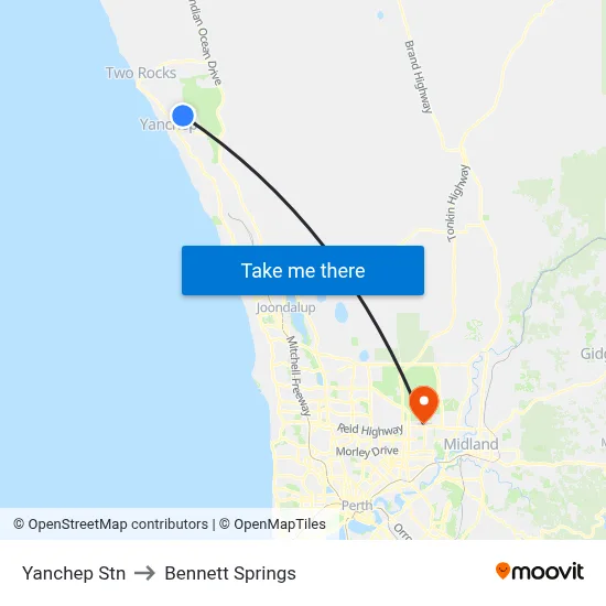 Yanchep Stn to Bennett Springs map