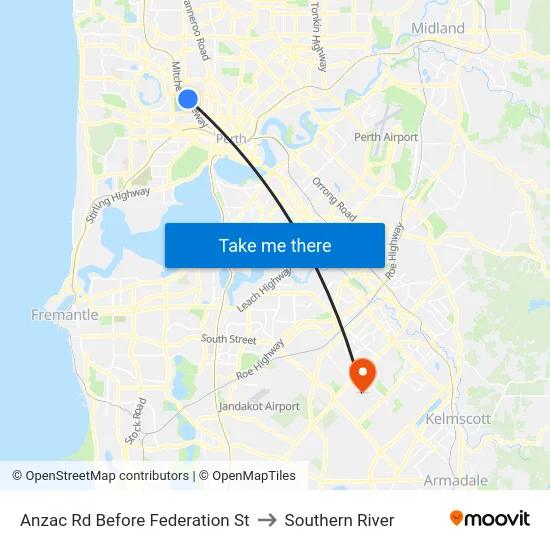 Anzac Rd Before Federation St to Southern River map