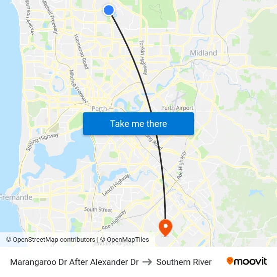 Marangaroo Dr After Alexander Dr to Southern River map