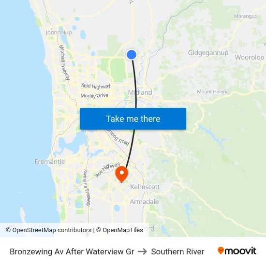Bronzewing Av After Waterview Gr to Southern River map