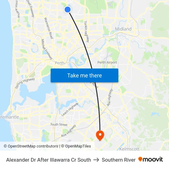 Alexander Dr After Illawarra Cr South to Southern River map