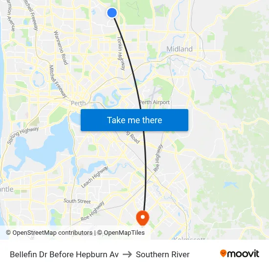 Bellefin Dr Before Hepburn Av to Southern River map