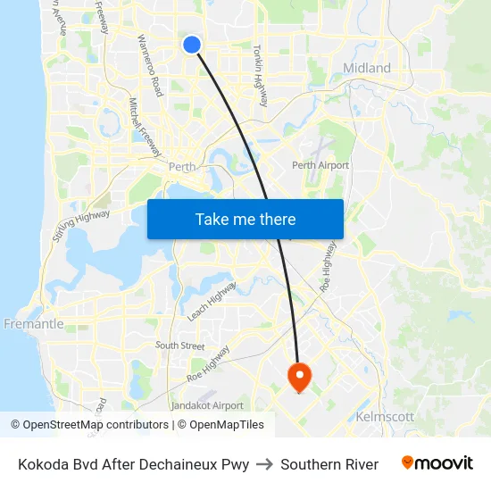 Kokoda Bvd After Dechaineux Pwy to Southern River map