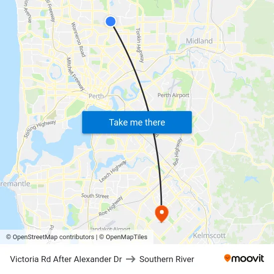 Victoria Rd After Alexander Dr to Southern River map