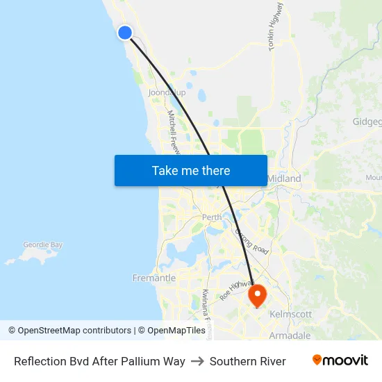 Reflection Bvd After Pallium Way to Southern River map