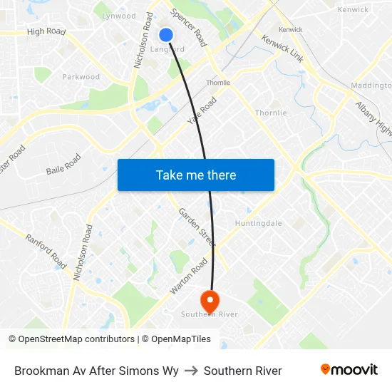 Brookman Av After Simons Wy to Southern River map