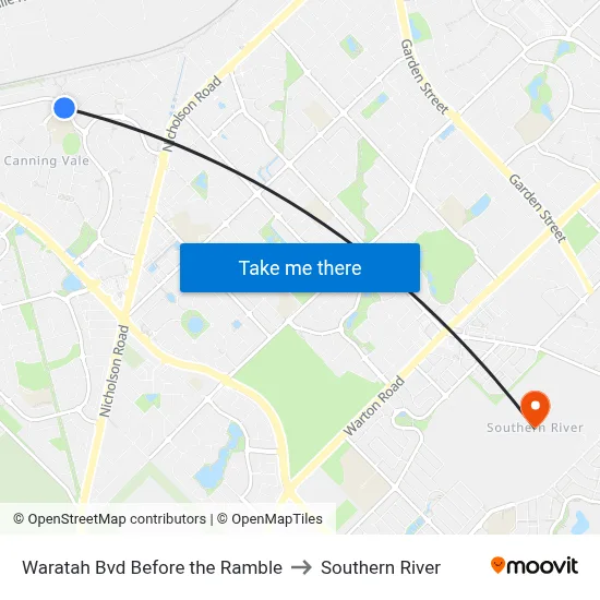 Waratah Bvd Before the Ramble to Southern River map