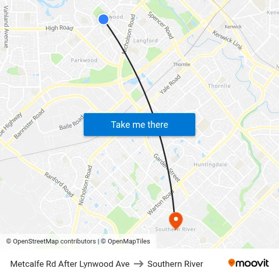 Metcalfe Rd After Lynwood Ave to Southern River map