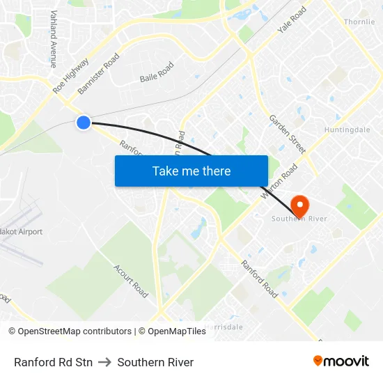 Ranford Rd Stn to Southern River map