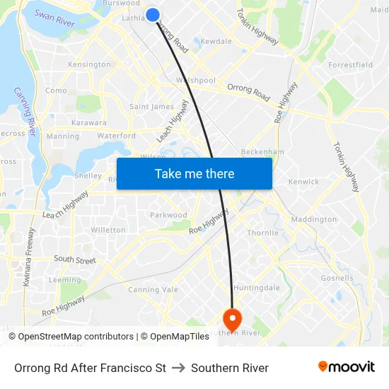 Orrong Rd After Francisco St to Southern River map