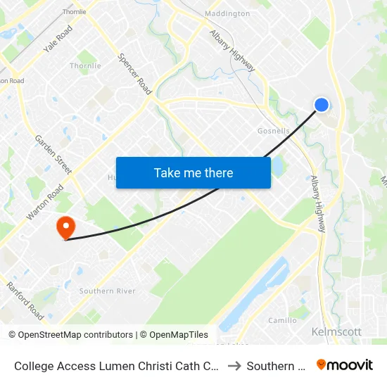 College Access Lumen Christi Cath Col Stand 4 to Southern River map