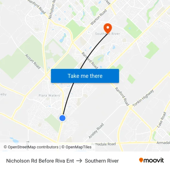 Nicholson Rd Before Riva Ent to Southern River map