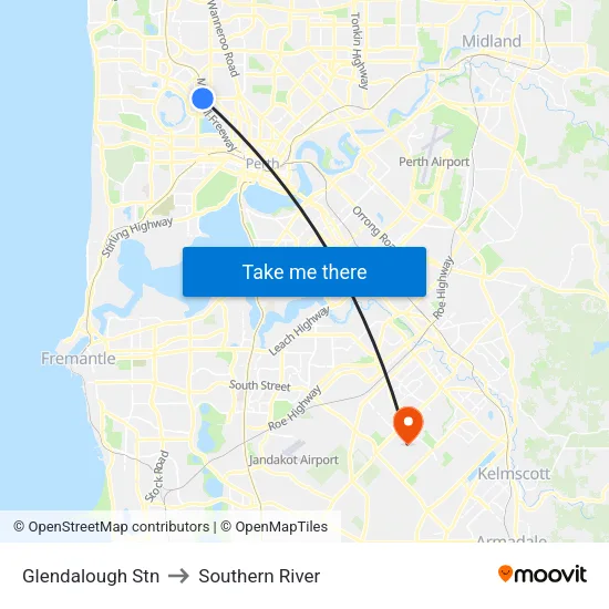 Glendalough Stn to Southern River map