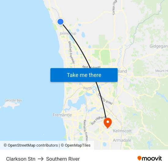 Clarkson Stn to Southern River map