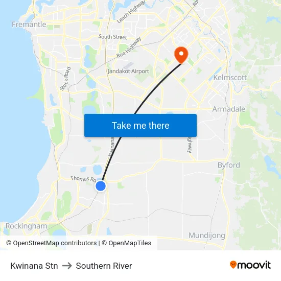 Kwinana Stn to Southern River map