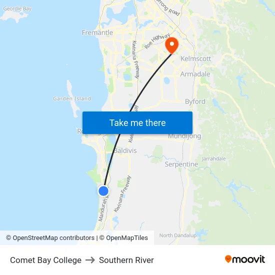 Comet Bay College to Southern River map
