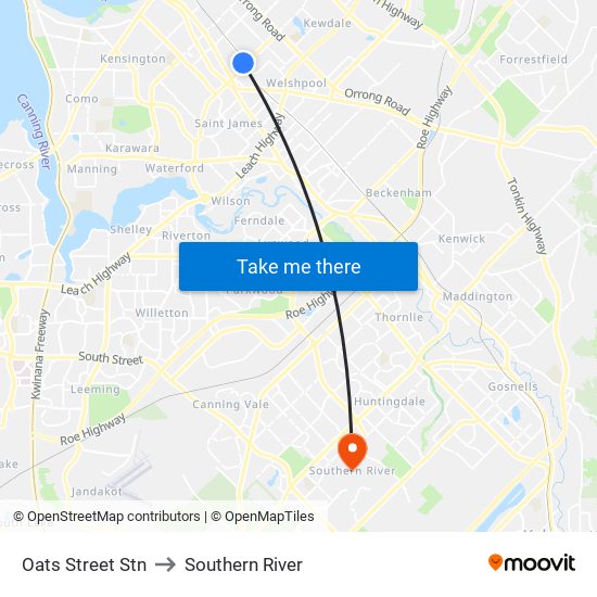 Oats Street Stn to Southern River map