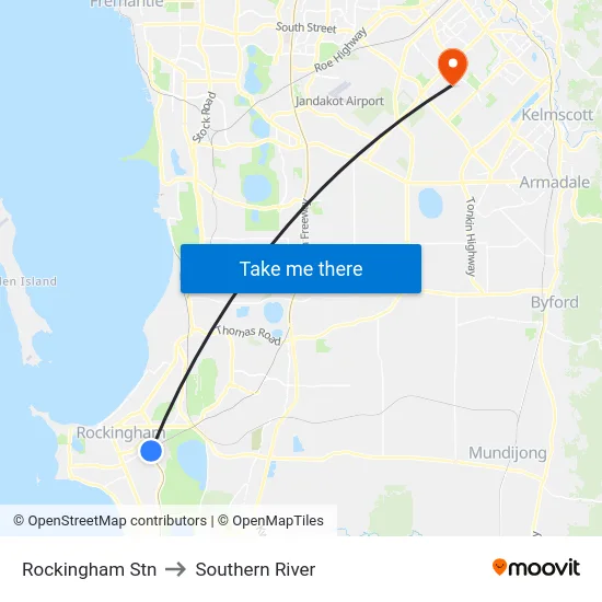 Rockingham Stn to Southern River map