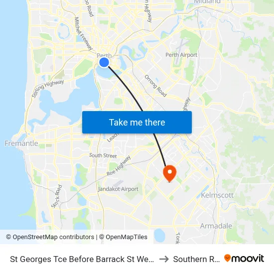 St Georges Tce Before Barrack St Westbound to Southern River map