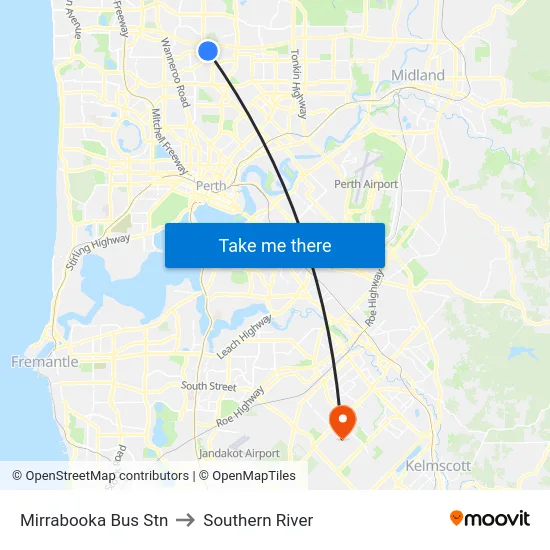 Mirrabooka Bus Stn to Southern River map