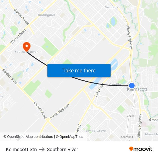 Kelmscott Stn to Southern River map